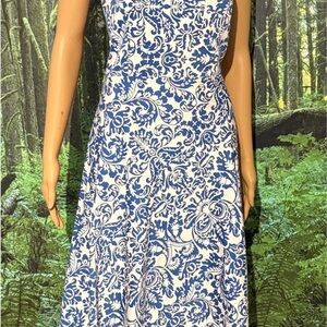 Donna Morgan Blue and White Halter A-line Dress